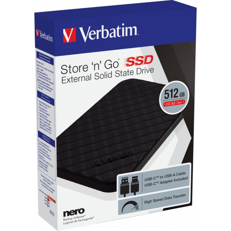 Disque SSD externe Verbatim Store'N'Go - 512Go (Noir)