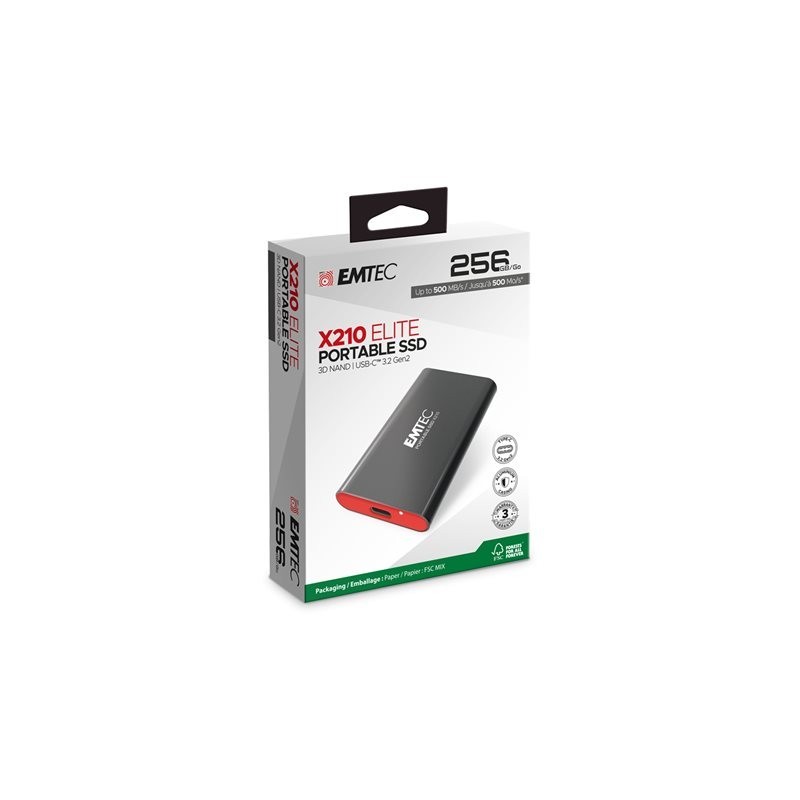 Disque SSD externe Emtec X210 - 256Go (Noir/Rouge)