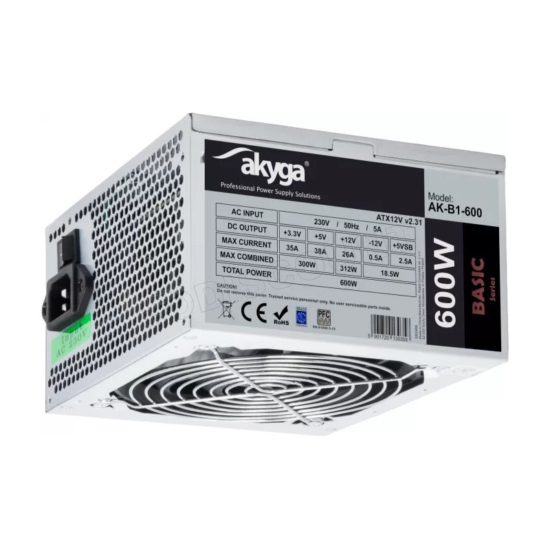 Alimentation ATX Akyga Basic AK-B1 - 600W (Gris)