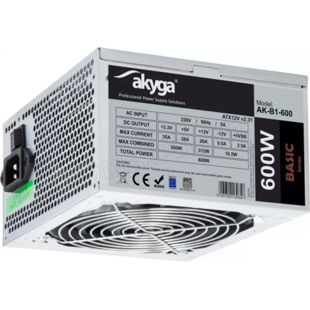 Alimentation ATX Akyga Basic AK-B1 - 600W (Gris)