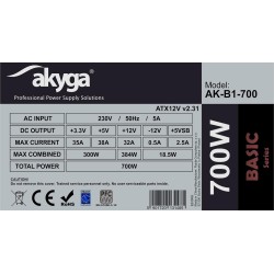 Alimentation ATX Akyga Basic AK-B1 - 700W (Gris)