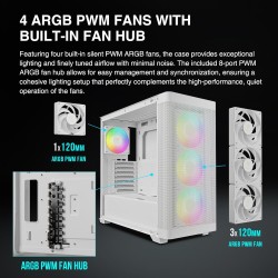 Boitier Moyen Tour ATX Gamdias Athena M3 RGB avec panneau vitré (Blanc)