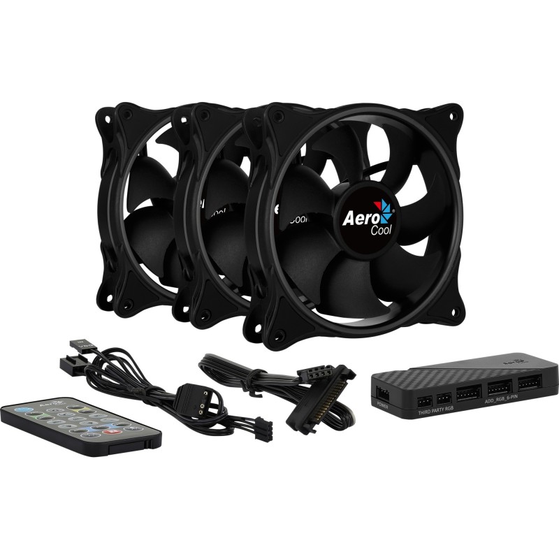 Lot de 3 Ventilateurs de boitier AeroCool Eclipse 12 Pro RGB 12cm (Noir)