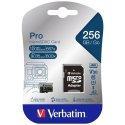 Carte mémoire Micro SD Verbatim Pro U3 - 256Go avec adaptateur