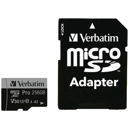 Carte mémoire Micro SD Verbatim Pro U3 - 256Go avec adaptateur