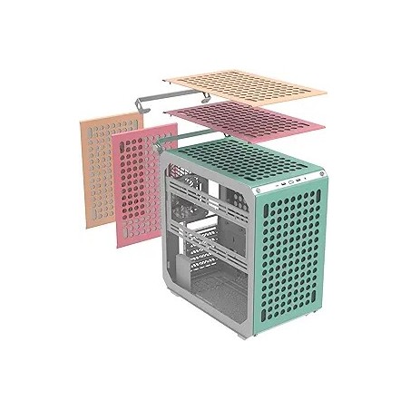 Boitier Moyen Tour ATX Cooler Master Qube 500 Flatpack avec panneau vitré (Rose/Vert/Blanc)