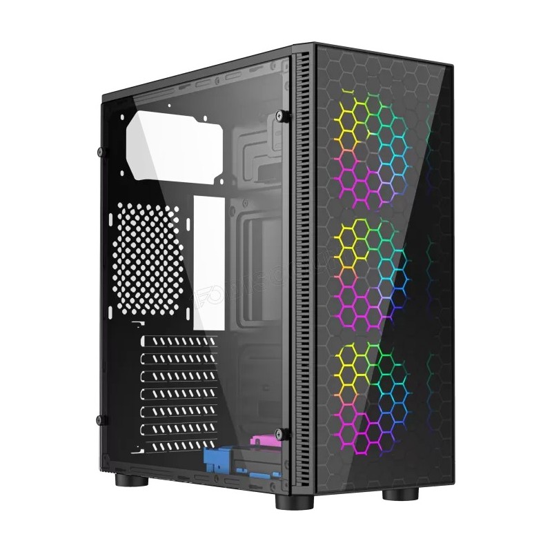 Boitier Mini Tour Micro ATX Gembird Fornac 200 RGB avec panneaux vitrés (Noir)