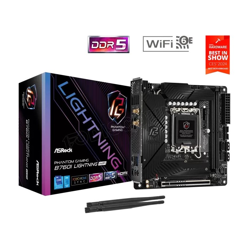 Carte Mère ASRock B760I Phantom Gaming Lightning WiFi DDR5 (Intel LGA 1700) Mini ITX