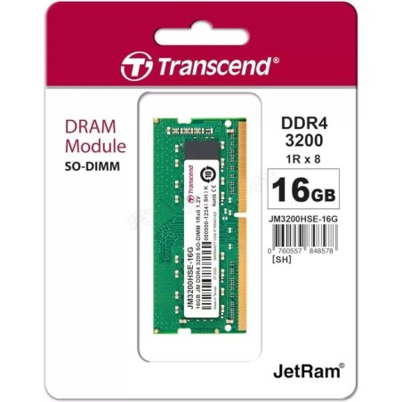 Barrette mémoire SODIMM 16Go DDR4 Transcend JetRam  3200Mhz (Vert)