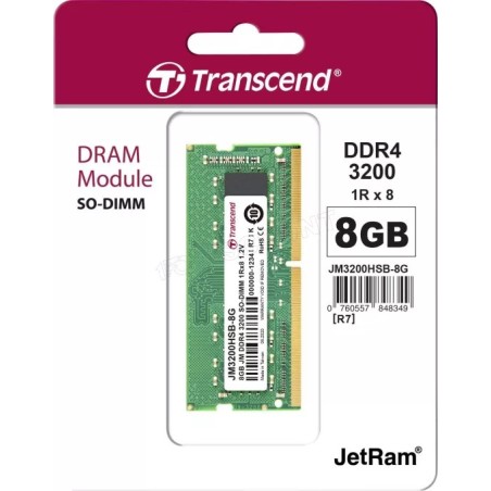 Barrette mémoire SODIMM 8Go DDR4 Transcend JetRam  3200Mhz (Vert)