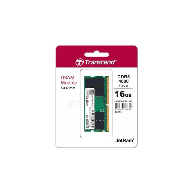 Barrette mémoire SODIMM DDR5 16Go Transcend JetRam 4800MHz (Vert)