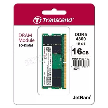 Barrette mémoire SODIMM DDR5 16Go Transcend JetRam 4800MHz (Vert)