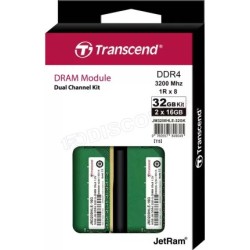 Kit Barrettes mémoire 32Go (2x16Go) DIMM DDR4 Transcend JetRam 3200Mhz (Vert)