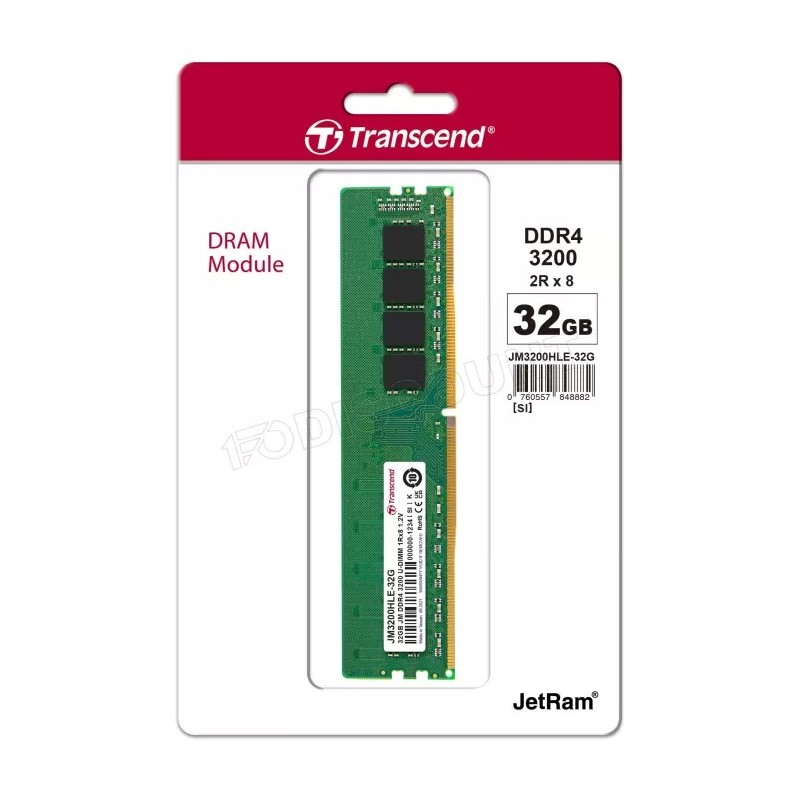 Barrette mémoire 32Go DIMM DDR4 Transcend JetRam 3200Mhz (Vert)