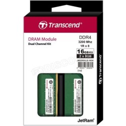 Kit Barrettes mémoire 16Go (2x8go) DIMM DDR4 Transcend JetRam 3200Mhz (Vert)