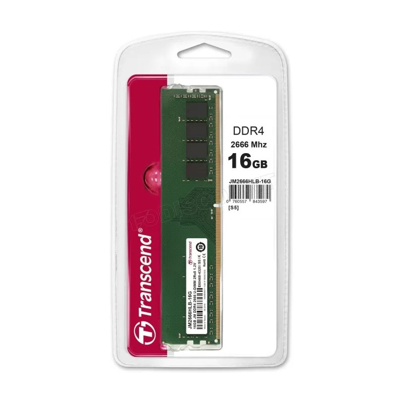 Barrette mémoire 16Go DIMM DDR4 Transcend JetRam  2666Mhz (Vert)