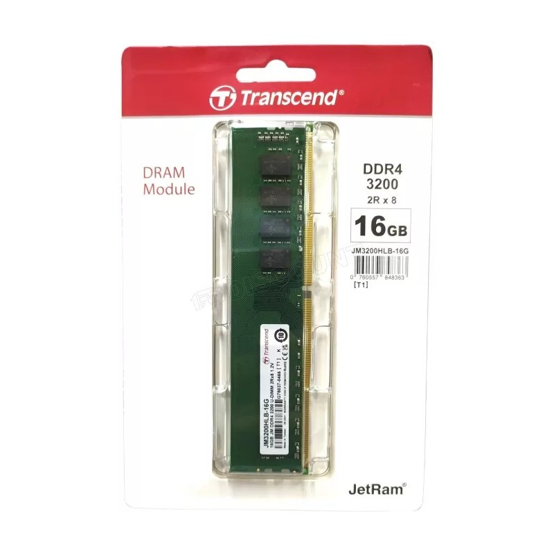 Barrette mémoire 16Go DIMM DDR4 Transcend JetRam 3200Mhz CL22 (Vert)