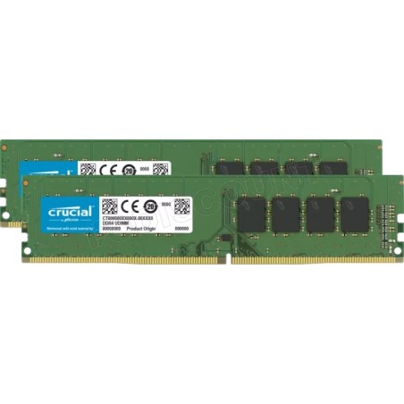 Kit Barrettes mémoire 32Go (2x16Go) DIMM DDR4 Crucial Classic 3200Mhz (Vert)