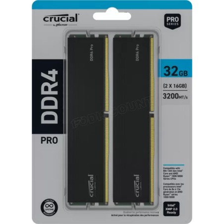 Kit Barrettes mémoire 32Go (2x16Go) DIMM DDR4 Crucial Pro  3200Mhz (Noir)