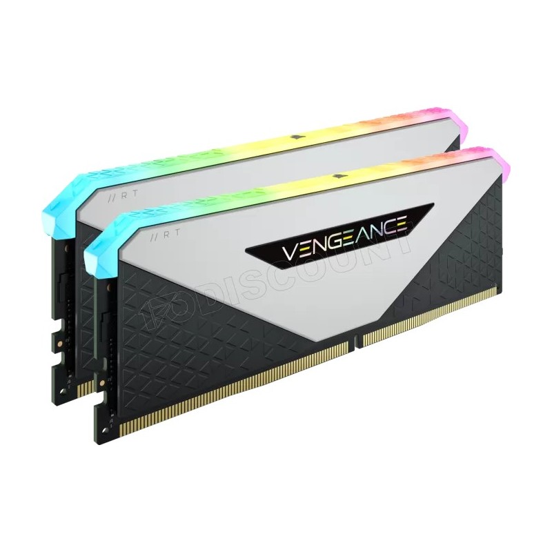 Kit Barrettes mémoire 32Go (2x16Go) DIMM DDR4 Corsair Vengeance RT RGB PC25600 (3200MHz) (Blanc/Noir)