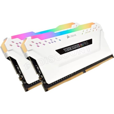 Kit Barrettes mémoire 16Go (2x8Go) DIMM DDR4 Corsair Vengeance Pro RGB  3600Mhz (Blanc) optimisé Intel