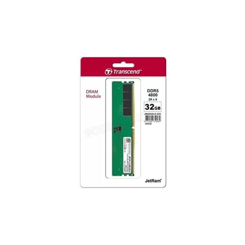 Barrette mémoire 32Go DIMM DDR5 Transcend JetRam 4800Mhz (Vert)