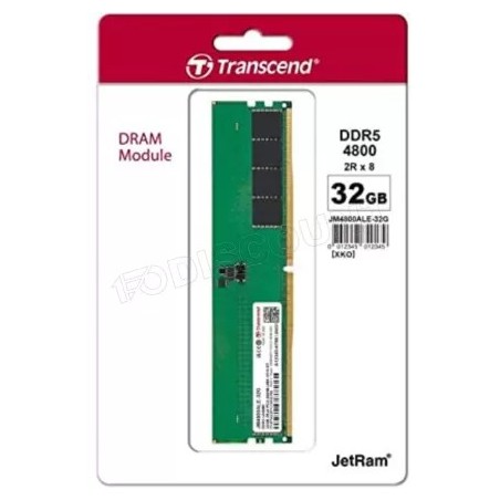 Barrette mémoire 32Go DIMM DDR5 Transcend JetRam 4800Mhz (Vert)