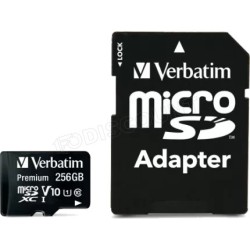 Carte mémoire Micro SD Verbatim Premium - 256Go avec adaptateur