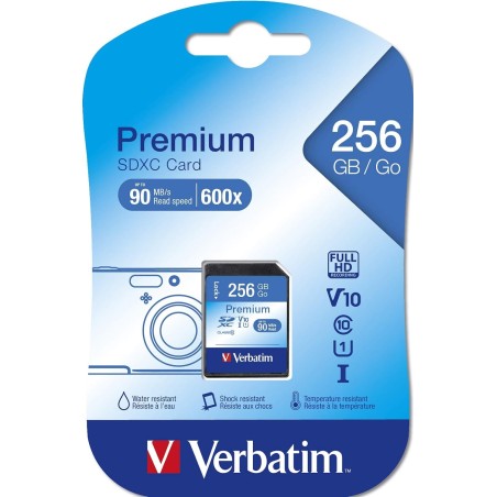 Carte mémoire Micro SD Verbatim Premium - 256Go avec adaptateur